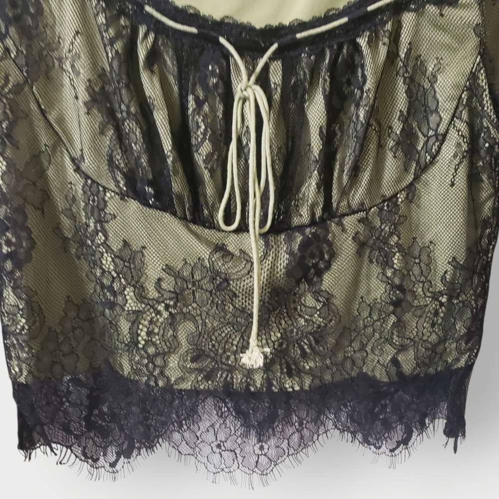 Cider Green Black Lace Flare Long Bell Sleeve Crop Top Fairycore Goth Large - Picture 3 of 12